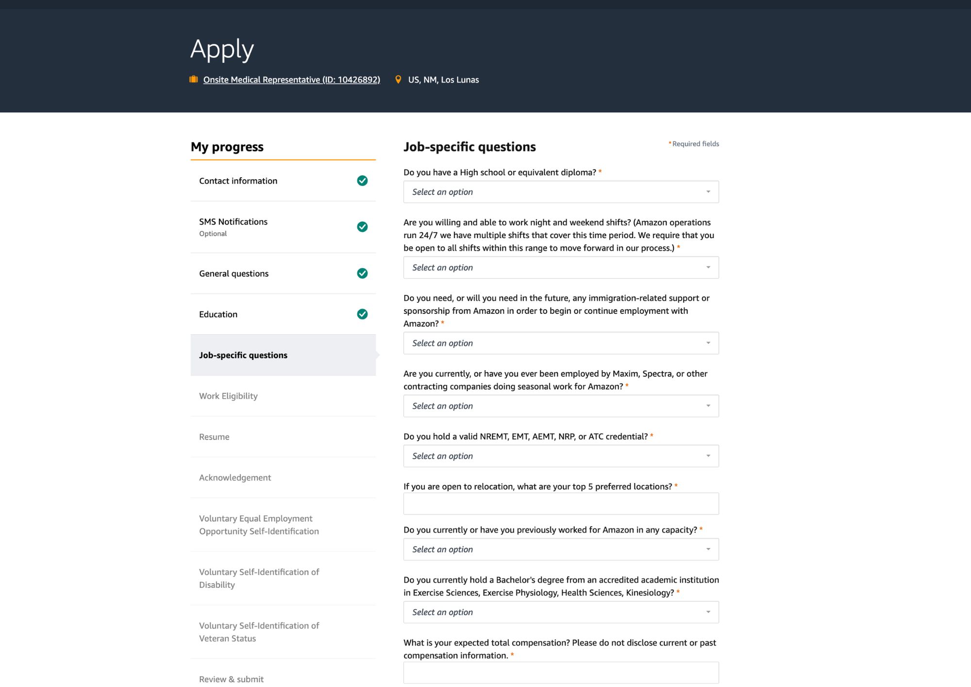 amazon job application